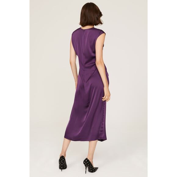 MARINA MOSCONE COLLECTIVE Purple Satin Shift Knot Sleeveless Dress Size 14 - Picture 2 of 14
